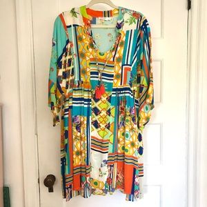 Johnny Was California dress cover up orange blue turquoise green M